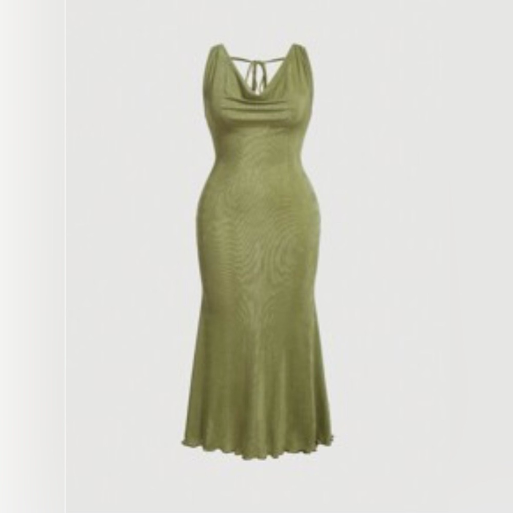 Shein Plus Green Solid Draped Neck Back Lace-up Dress (US Size 1X)